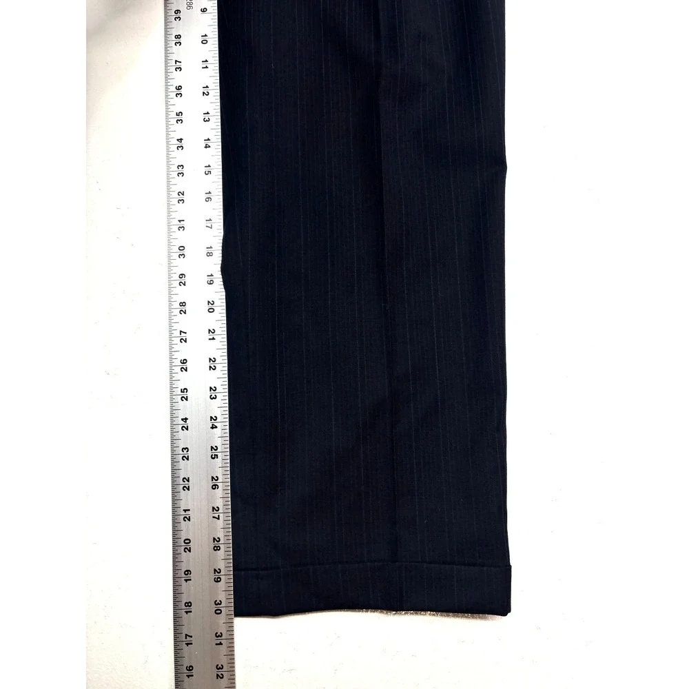 vtg Hickey Freeman 41R 42R 36x30 Navy Blue Stripe 2pc Pant Suit USA Flannel Wool